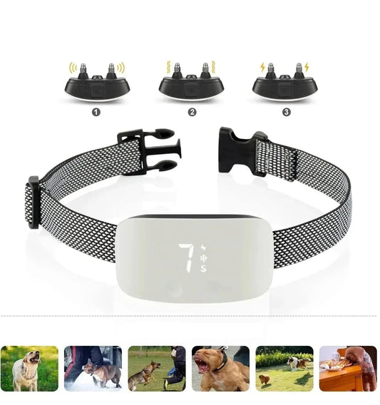 Bark Collar with USB Rechargeable Battery and Waterproof Design for All Dog Breeds-Training Collars-Levereau-White-Levereau