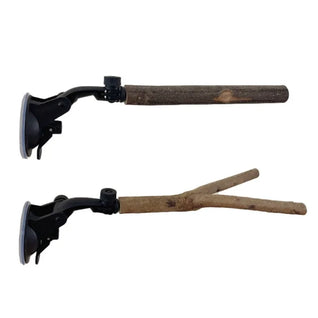 Bird Perch Stand with Suction Cup for Small to Large Birds — Durable Wood Material