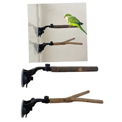 Bird Perch Stand with Suction Cup for Small to Large Birds — Durable Wood Material 2