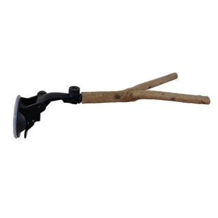 Bird Perch Stand with Suction Cup for Small to Large Birds — Durable Wood Material