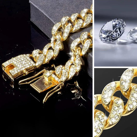 BlingPaws | Diamond Cuban Dog Collar with Secure Buckle for Small to Large Dogs-Dog Collars-Levereau-Gold-XS-Levereau