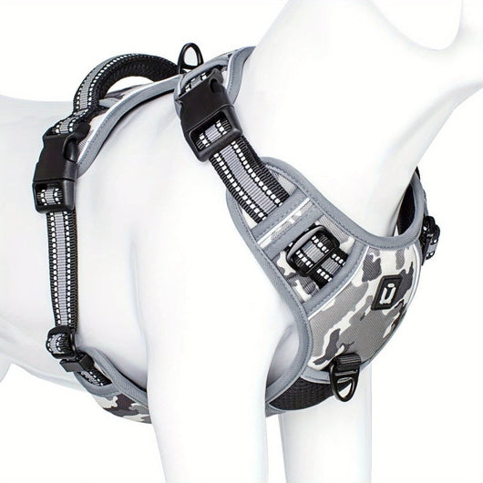 Reflective No-Pull Dog Harness with Adjustable Fit for Small to Large Dogs-Dog Harnesses-Levereau-Light gray-S-Levereau