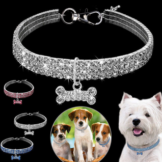 Artiphy | Stylish Crystal Dog Collar with Unique Bone Charm for Small, Medium, and Large Dogs