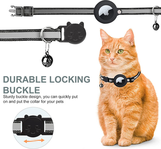 Cat GPS Tracker Collar with Quick Release Closure and Reflective Design for Outdoor Safety-Cat Collars-Levereau-Black-Levereau
