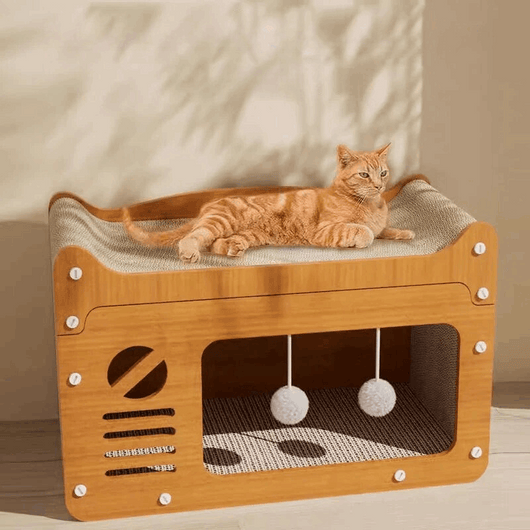 Cat House Scratching Post with Multi-Story Design and Plush Balls for Indoor Cats 0