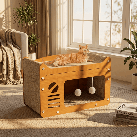 Cat House Scratching Post with Multi-Story Design and Plush Balls for Indoor Cats 1