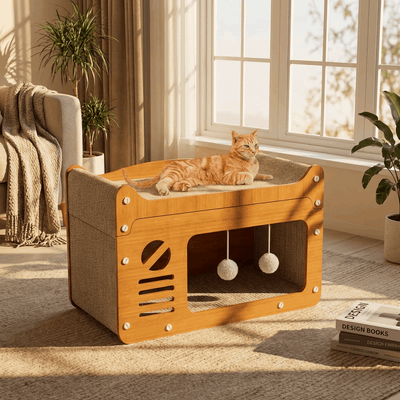Cat House Scratching Post with Multi-Story Design and Plush Balls for Indoor Cats 1