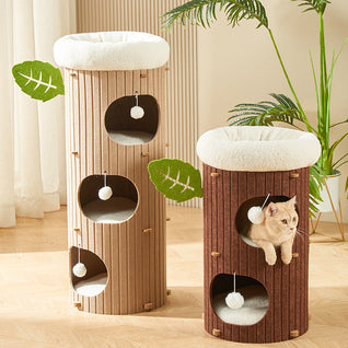 Cat Tower with Soft Sherpa Fleece and Durable MDF for Indoor Cats