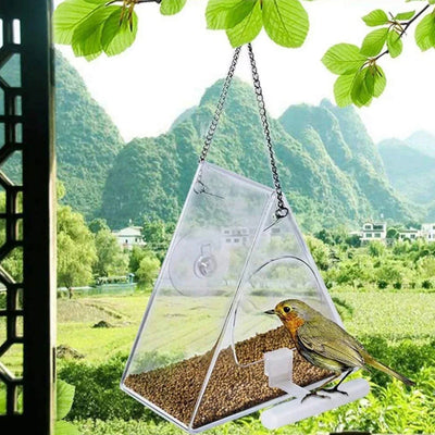 Clear Acrylic Bird Feeder with Strong Suction Cup for Outdoor Use 0