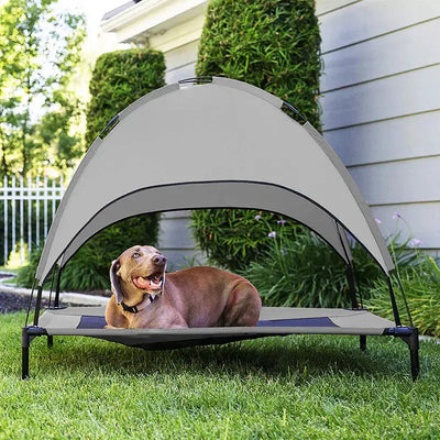 Dog Bed with Elevated Design and Sun Canopy | Breathable Outdoor Lounger for Medium to Large Dogs 1