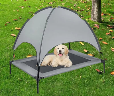 Dog Bed with Elevated Design and Sun Canopy | Breathable Outdoor Lounger for Medium to Large Dogs 4