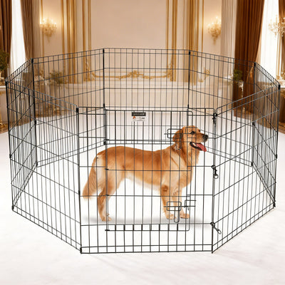 Dog Playpen with 8 Panels and Step-Through Door for Medium Dogs - Indoor/Outdoor Use-Dog Playpens-Levereau-Default-Levereau