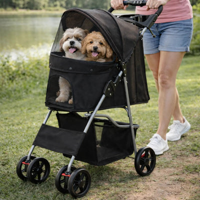 Dog Stroller with Adjustable Canopy and Storage Basket for Small to Medium Dogs 0