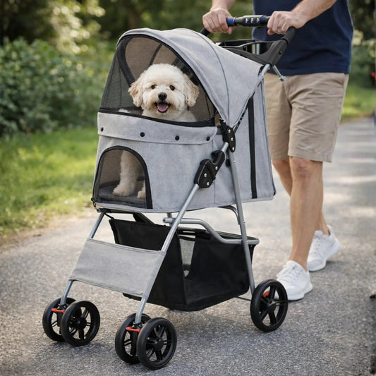 Dog Stroller with Adjustable Canopy and Storage Basket for Small to Medium Dogs 1