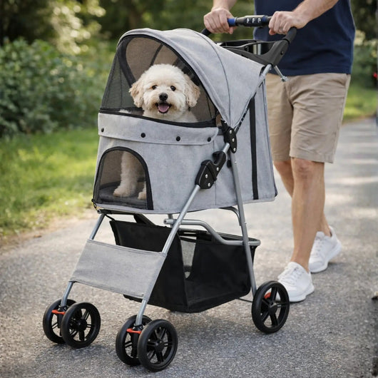 Dog Stroller with Adjustable Canopy and Storage Basket for Small to Medium Dogs 1