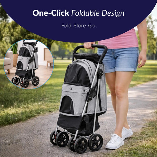 Dog Stroller with Adjustable Canopy and Storage Basket for Small to Medium Dogs 2