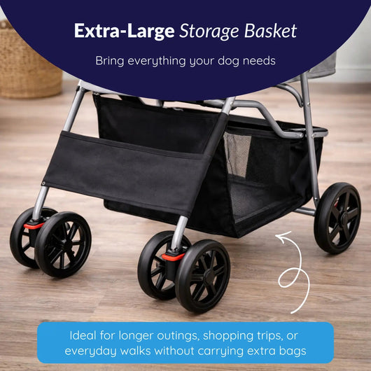 Dog Stroller with Adjustable Canopy and Storage Basket for Small to Medium Dogs 4