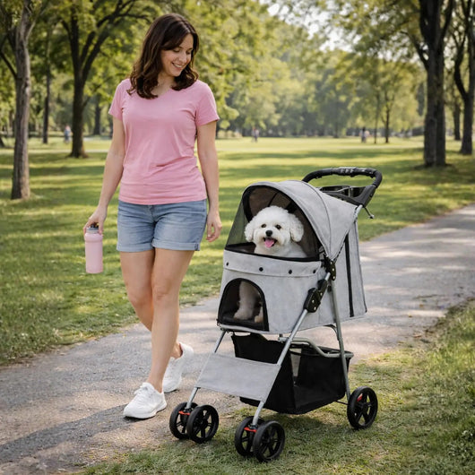 Dog Stroller with Adjustable Canopy and Storage Basket for Small to Medium Dogs 6
