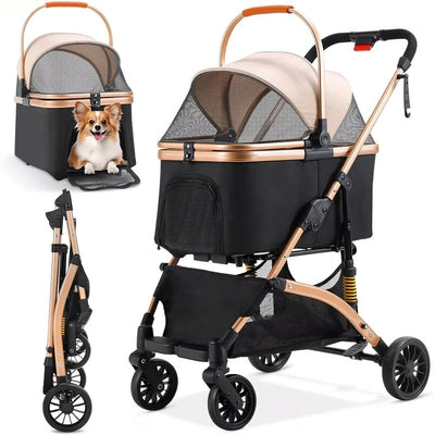 Dog Stroller with Removable Transport Box and Four-Wheel Suspension for Small to Medium Dogs 0