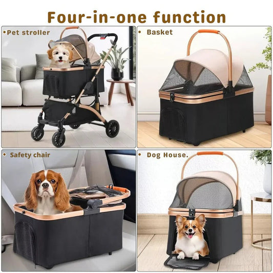 Dog Stroller with Removable Transport Box and Four-Wheel Suspension for Small to Medium Dogs 1