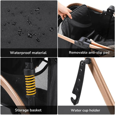 Dog Stroller with Removable Transport Box and Four-Wheel Suspension for Small to Medium Dogs 4