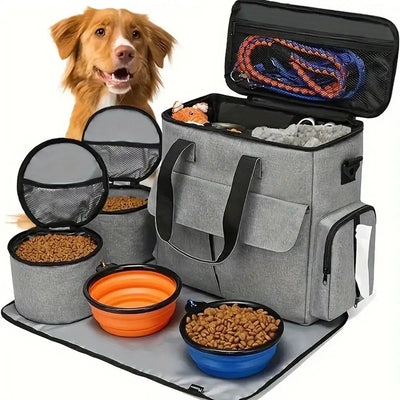 Dog Travel Set with Tote Bag and Collapsible Bowls for Easy Adventures 0