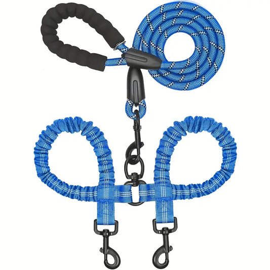 Dual Dog Leash with 360° Swivel Connector and Bungee Design for Active Dogs 0
