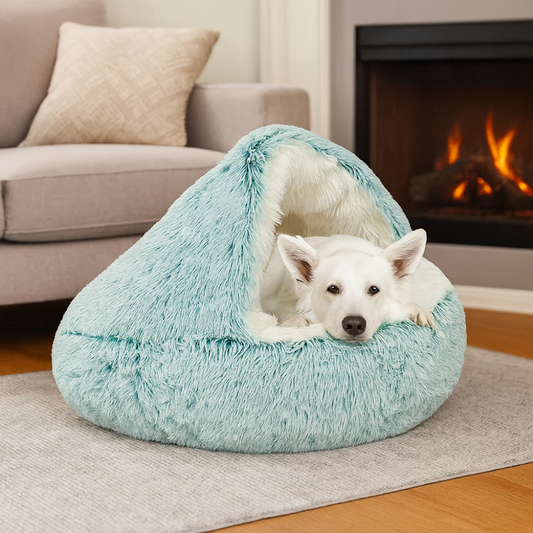 Fluffy Dog Bed Cave with Ultra-Soft Plush Fabric for Small to XL Dogs-Dog Beds-Levereau-Green-XS (35x35cm → 13.78×13.78 in)-Levereau