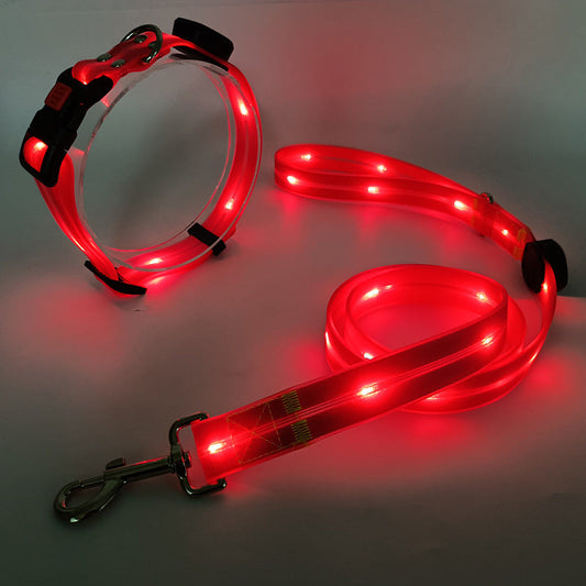 LED Dog Collar and Leash Set with 360-Degree Visibility and USB Rechargeable Feature for All Dog Sizes-LED Dog Collars-Levereau-Red-Levereau