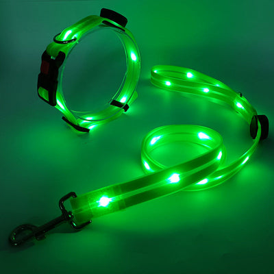 LED Dog Collar and Leash Set with 360-Degree Visibility and USB Rechargeable Feature for All Dog Sizes-LED Dog Collars-Levereau-Green-Levereau