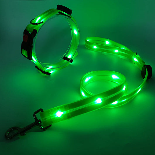 LED Dog Collar and Leash Set with 360-Degree Visibility and USB Rechargeable Feature for All Dog Sizes-LED Dog Collars-Levereau-Green-Levereau