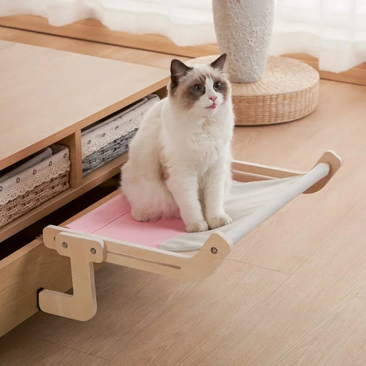 PurrLux | Wooden Cat Hammock Bed with Soft Fabric for Indoor Cats 0