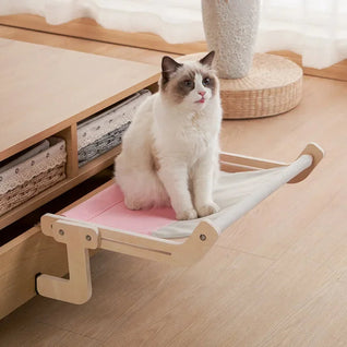 PurrLux | Wooden Cat Hammock Bed with Soft Fabric for Indoor Cats