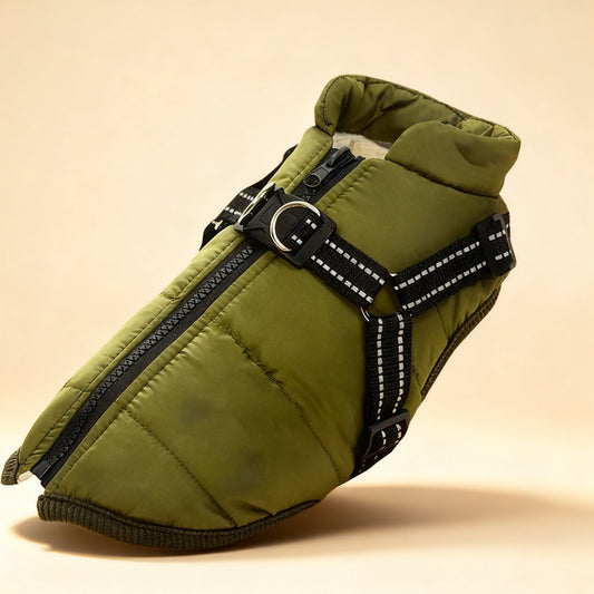 Waterproof Dog Coat with Built-In Harness for Large Dogs – Warm Winter Jacket-Dog Coats & Jackets-Levereau-Green-XS-Levereau