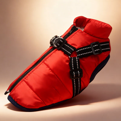 Waterproof Dog Coat with Built-In Harness for Large Dogs – Warm Winter Jacket-Dog Coats & Jackets-Levereau-Red-XS-Levereau