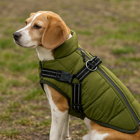 Waterproof Dog Coat with Built-In Harness for Large Dogs – Warm Winter Jacket-Dog Coats & Jackets-Levereau-Green-XS-Levereau
