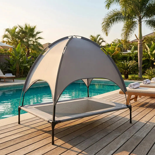 Dog Bed with Elevated Design and Sun Canopy | Breathable Outdoor Lounger for Medium to Large Dogs Levereau