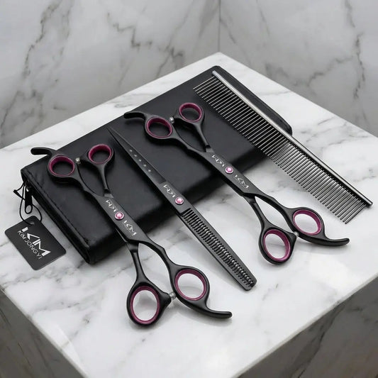 Dog Grooming Scissors Set with Stainless Steel Blades | For All Dog Breeds, Trimming & Thinning Levereau
