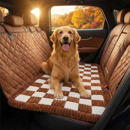 Non-Slip Dog Bed Mat with Ultra-Soft Chenille | for Car Seat Extender, Travel Comfort-Dog Beds & Sofas-Levereau-Cognac Brown Cover+Brown Mat-Levereau