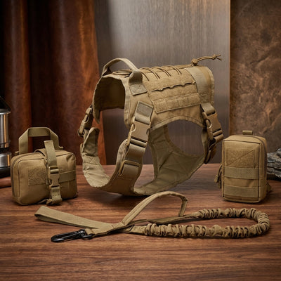 Tactical Dog Harness with Integrated Pockets and Elastic Leash for Active Dogs - Adjustable Fit-Dog Harnesses-Levereau-Camouflage-M-Levereau