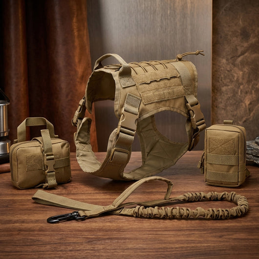 Tactical Dog Harness with Integrated Pockets and Elastic Leash for Active Dogs - Adjustable Fit-Dog Harnesses-Levereau-Camouflage-M-Levereau
