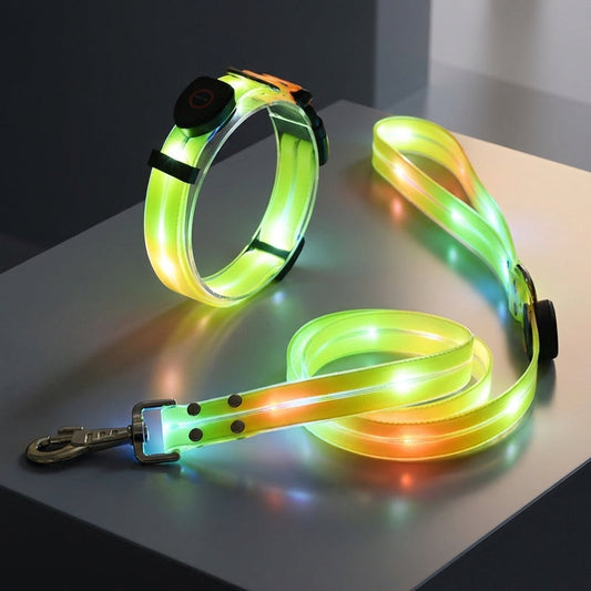 LED Dog Collar and Leash Set with 360-Degree Visibility and USB Rechargeable Feature for All Dog Sizes-LED Dog Collars-Levereau-Yellow-Levereau