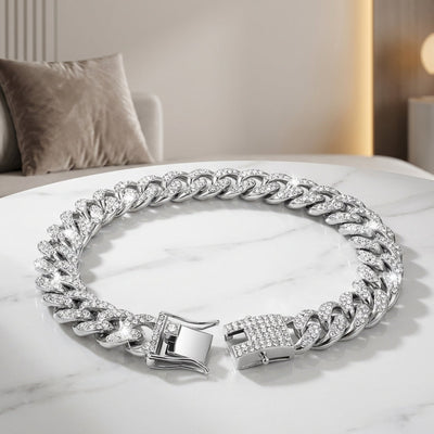 BlingPaws | Diamond Cuban Dog Collar with Secure Buckle for Small to Large Dogs-Dog Collars-Levereau-Silver-XS-Levereau